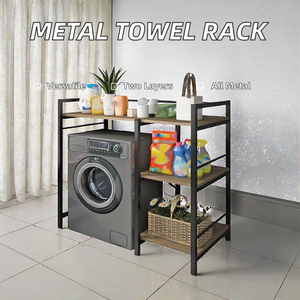 Support de rangement pour serviettes en métal à double niveau, design moderne et multifonctionnel pour salle de bain - Solution tout-en-un écologique - Product Image 2