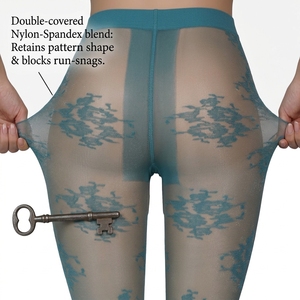 Collants Jacquard Vintage à Motifs Floraux Lonati OEM/ODM, Collants Transparents Effet Dentelle Romantique, <span class=keywords><strong>Bas</strong></span> en <span class=keywords><strong>Nylon</strong></span> Respirants et Sans Coutures - Product Image 3