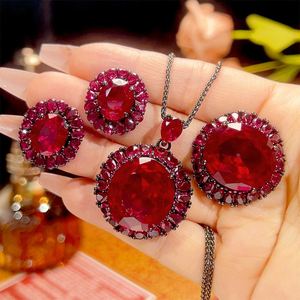 Wholesale Eco-friendly Copper Fashion Jewelry <b>Sets</b> Women 18*20mm Red Zirconia Premium Necklace <b>Earrings</b> Ring <b>Set</b> - Product Image 2
