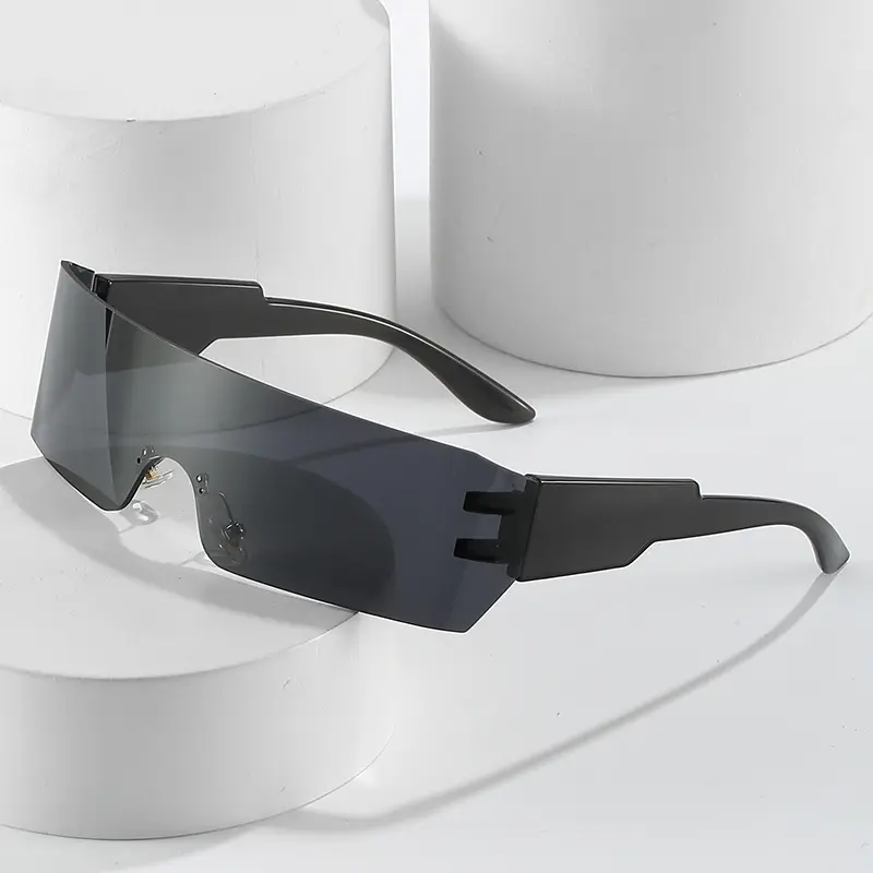 New fashion y2k style sun glasses oversized one piece lens shades men women outdoor sport rimless uv400 lens sunglasses