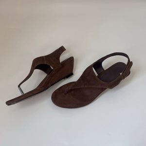 French Retro Fashion Clip Toe Flip Flops Ladies Wedge Heel T Strap Minimalist All Match Casual Beach <b>Sandals</b> - Product Image 1