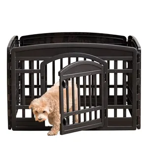 Wholesale Pet Furniture 4-Panel Puppy Small Portable Play Fence Plastic Dog Exercise Pen Pet Playpen with lockable pet door