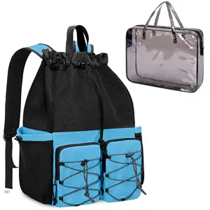 Mochila de natación con cordón impermeable grande con malla de bolsillo para viajes, gimnasio, piscina, deportes y bolsas de natación en la playa