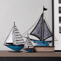 Ensemble de trois ornements de bateaux à voile rétro nordiques, en fer forgé fait main, décoration de luxe légère pour bureau, salon, meuble TV
