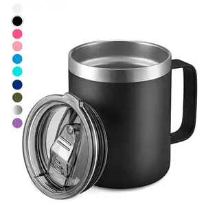 12 oz 14 stainless steel insulated vacuum custom logo thermo mug coffee camping travel tumbler with handle and lid