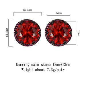 Vintage Jewelry Eco-friendly Copper Black Gold Plated Round Cut 12MM Multicolor Cubic Zirconia Fashion <b>Stud</b> <b>Earrings</b> Gifts - Product Image 3