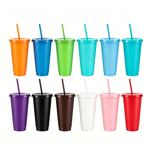 Vasos de Plástico Reutilizables con Tapas y Pajitas, Vasos Personalizados con Logotipo para Café Helado, Vasos de Plástico Negros de 24 oz al por Mayor - Product Image 4