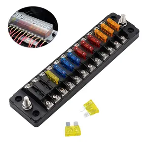 Automobile Long 12-way Independent Positive and Negative Fuse Box with 24 Safety Pin Led Light For Auto Car Boat Marine Trike