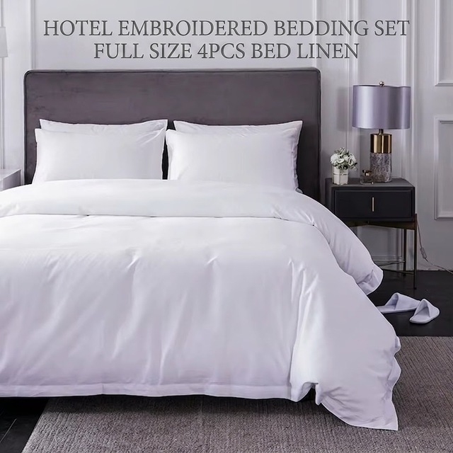 Hotel OEKO-TEX Custom Cotton Bed Sheet Set with Logo 4PCS Bedding Linen Set