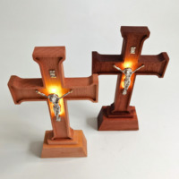 Veilleuse Croix Chrétienne Premium en Bois Jésus Crucifix Lumière d'Ambiance LED Décoration Artistique pour Maison Église Sans Fil pour Décoration de Chambre