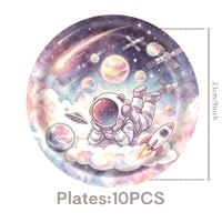 Ensemble de vaisselle jetable en papier sur le thème de l'espace, astronaute rose et violet, assiettes, gobelets, nappe, décoration de fête d'anniversaire sur le thème de l'espace pour filles
