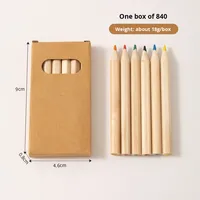 Ensemble de 6 crayons de couleur courts en boîte en papier kraft, crayons de dessin pour enfants en bois, papeterie de dessin, crayons de couleur en gros
