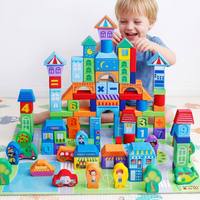 Ensemble de 100 blocs de construction en bois DIY Scène de rue, jouets éducatifs Montessori à empiler pour l'apprentissage précoce des enfants garçons et filles