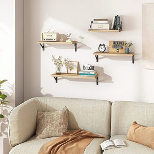 Wooden <b>Wall</b> Mounted <b>Shelf</b> Solid Wood Rectangle Iron Bracket Living Room <b>Storage</b> Display Rack - Product Image 1