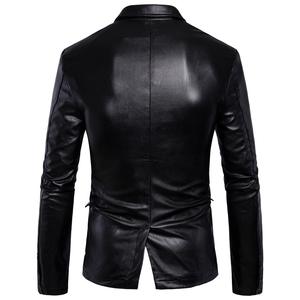 Chaqueta de Cuero para Hombre, Talla Grande, Cuello Polo, Corte Ajustado, Chaqueta de Cuero PU para Motocicleta, Otoño e Invierno - Product Image 4