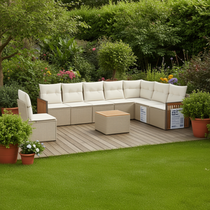 Modular Beige PE Rattan Garden <b>Sofa</b> <b>Set</b> Outdoor Furniture Contemporary Design High-Density Foam Cushions - Product Image 2