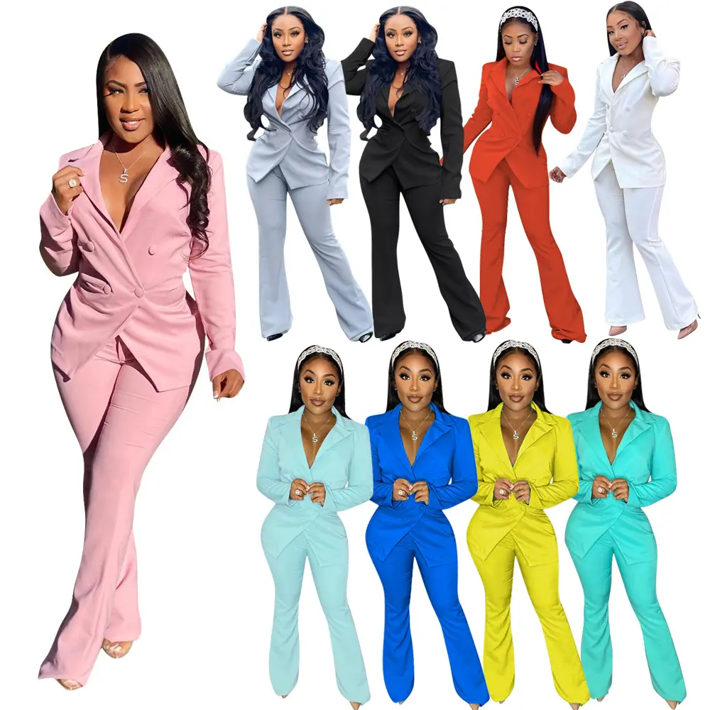 2022 Spring Autumn Solid Color Office Long Sleeve Blazer Pant Women Ladies Suit Set for Women