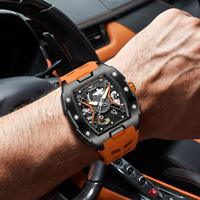 ONOLA 3870 Montre automatique de sport haut de gamme pour homme, étanche, bracelet en caoutchouc, cadran mécanique tonneau ajouré, montres de business