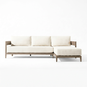 Conjunto de Sofás Seccionales Minimalistas de Teca, Muebles de Jardín Modulares de Madera Premium en Forma de L para Exteriores, con Cojines Beige - Product Image 1