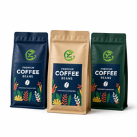 Sachet de café à fond plat imprimé sur mesure, pochette verticale refermable à huit soudures latérales, emballage pour grains de café, sac en aluminium de qualité alimentaire