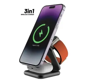 Hot Selling 15W Magnetic Wireless Charger Mobile Phone Headset Watch 3-in-1 Metal Folding Wireless Charger