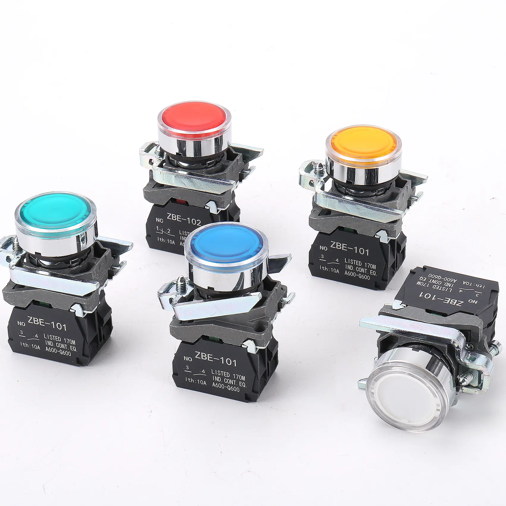 Interruptor de botão de travamento industrial XB4 22mm LED com lâmpada NO NC interruptores de botão de metal momentâneos rotativos planos com luz