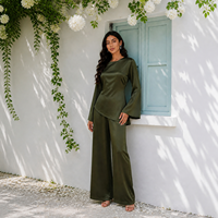 Nouvel Arrivage Mexizo : Ensemble Abaya Musulman Deux Pièces en Satin pour Femme – Haut Irrégulier et Pantalon Large – Tenue Islamique Décontractée Quotidienne
