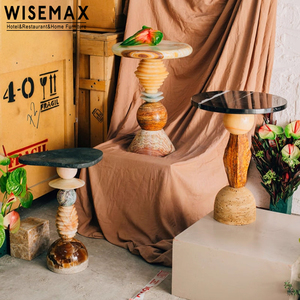 WISEMAX FURNITURE Table basse ronde en marbre travertin léger de luxe pour hôtel restaurant café Table d'appoint pour salon - Product Image 2