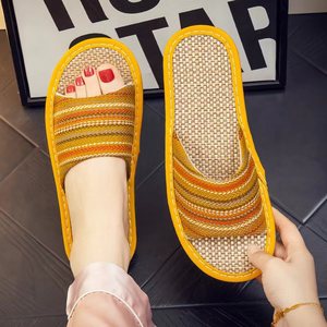 Pantuflas de Paja a Rayas para Interiores, Punta Abierta, Transpirables, para Hombre, Diseño Amarillo y Naranja - Product Image 2