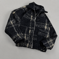 Veste en polaire sherpa à carreaux pour homme, zippée, coupe oversize, style streetwear, chaude et décontractée, style Y2K vintage, vente en gros, personnalisable