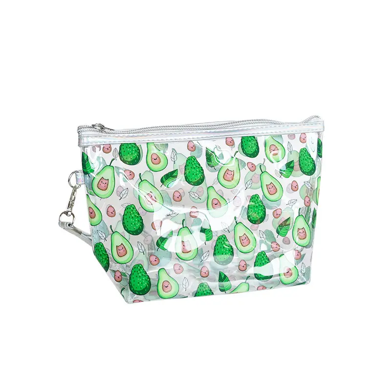 Bolsa de maquillaje con patrón de frutas coloridas de dibujos animados de estilo japonés y coreano, bolsa de viaje de almacenamiento de cosméticos de PVC transparente impermeable