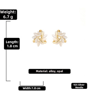 Nuovo Design <span class=keywords><strong>Orecchini</strong></span> a Perno in <span class=keywords><strong>Argento</strong></span> con Opale a Forma di Petalo, Eleganti e Raffinati, Gioielli di Lusso per Feste, per Donna - Product Image 4