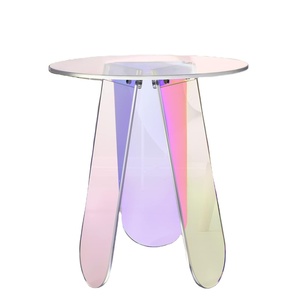 Yageli Modern Convertible Colorful Transparent Acrylic <b>Plastic</b> Round <b>Table</b> for Living Room Furniture Display - Product Image 3