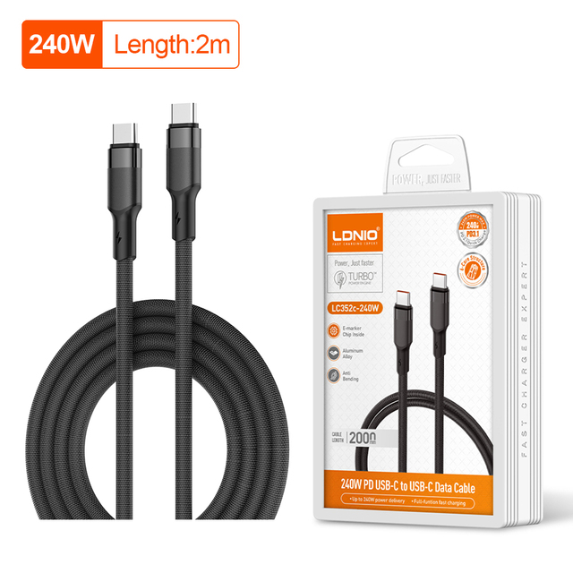 LDNIO LC352c-240W Nylon Braided Type C Data Cable PD240W 5A Fast Charging Cable for Laptop Mobile Phone