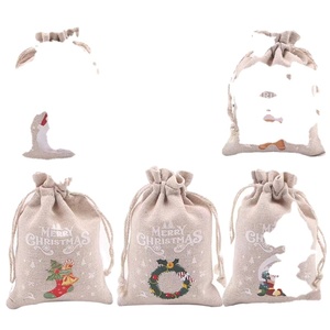 Bolsas de Regalo de Navidad con Cordón, de Lona de Algodón, Pequeñas, con Logotipo - Product Image 1