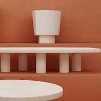 Table d'appoint en marbre crème, sculptée à la main, trapézoïdale, bloc incurvé texturé, style Wabi, pour salon, maison de rêve