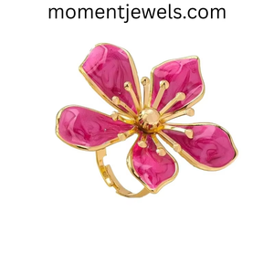 Anillo grueso de esmalte con flores, chapado en oro, colorido, estilo retro, anillo llamativo con diseño floral, joyería de moda para mujer, uso diario. - Product Image 3