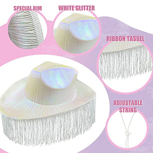 Chapeau de cowboy rose irisé avec pompons, style Y2K, chapeau de fête unisexe, accessoire de costume d'Halloween en satin - Product Image 4