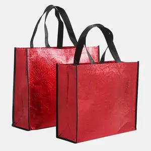 Custom Logo Aluminum Laser Metallic Laminated Non Woven Shopping Holographic Tote Party Gift Shopping Bag