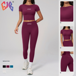 Tereyağı Kremi Rengi Fırçalanmış Hızlı Kuruyan Tişört Popo Kaldırıcı Fitness Giysisi Nem Emici Cilt Dostu Antrenman Pantolon Takımı - Product Image 1