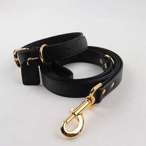 Kalung dan tali anjing peliharaan nyaman dapat disesuaikan hitam mode pabrik, kalung anjing kulit PU tahan lama Logo kustom - Product Image 1