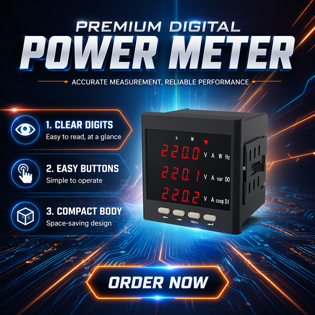 Panel Mounted LED MultiFunctional Three Phase Modbus Power Meter Digital 0.5s Accuracy