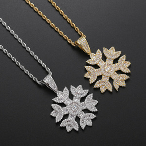 Pendentif flocon de neige, bijoux hip hop, accessoires, colliers pour hommes et femmes, zircon en cuivre, pendentif flocon de neige. - Product Image 2