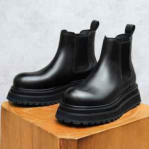 New High Authentic <b>Boots</b> Men's Suede Genuine Leather Thick Sole 5CM Elevator Short <b>Boot</b> With Premium Texture - Product Image 5