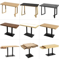 Table de café commerciale moderne avec plateau en marbre et bois, base en piédestal noir, table de bistrot carrée/ronde pour restaurant, café, décoration