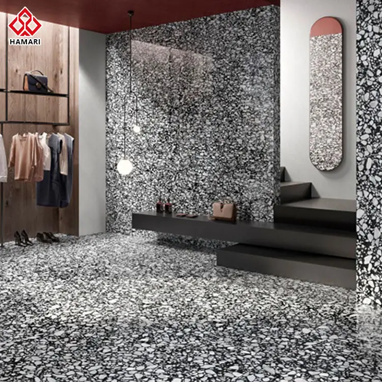 Kích thước tùy chỉnh nhà vệ sinh gạch Đen loạt gạch terrazzo cho sàn tường trang trí phòng tắm