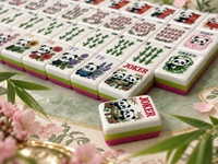 Set Ubin Mahjong Amerika Motif Bunga dan Panda Lucu dengan Karakter Titik Bambu Joker dan Ubin Bunga untuk Malam Permainan Keluarga