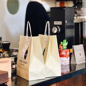 <b>Biodegradable</b> Takeaway Coffee Cup Holder Bags With Handle Eco-Friendly Kraft <b>Paper</b> Carrier Bags for Juice Bars and Boba Milk Tea - Product Image 2