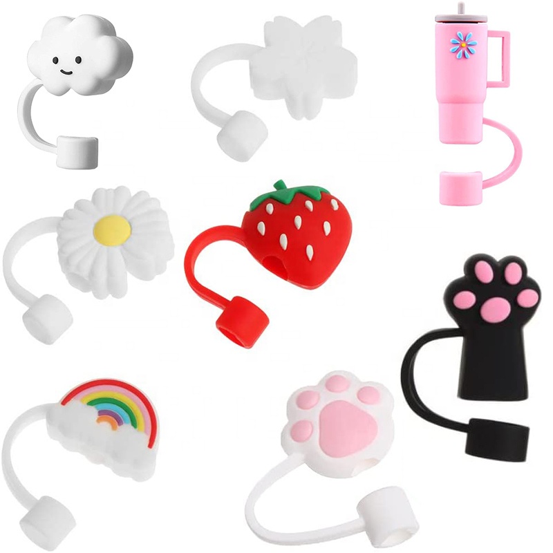 Cute Straw Topper Kawaii Silicone Straw Covers Cap per bicchieri coperchio per cannuccia 7 8mm bottiglia d'acqua tazze accessori 1 pz
