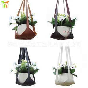 Plateau créatif en cuir PU pour pot de fleurs, panier suspendu pour plantes succulentes, verdure d'intérieur, fleurs, décoration de jardinage. - Product Image 5